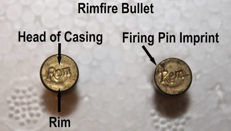 Two rimfire cartridges showing rimfire imprint